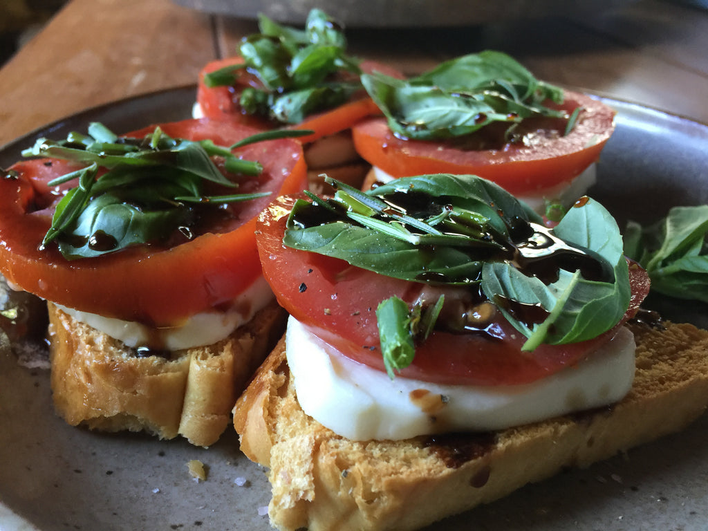 Maple Balsamic Reduction over Basil Mozzarella Crostini Recipe