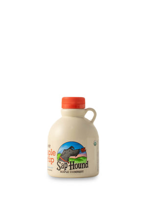 Sap Hound Maple Company Organic Maple Syrup in a plastic pint