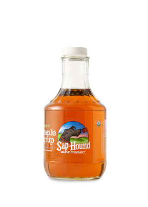 Sap Hound Maple Company Organic Maple Syrup in a glass quart